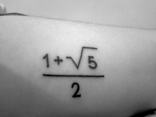 Science Maths Geek Tattoos - golden ratio - result is 1 point 618 - number of perfection or phi