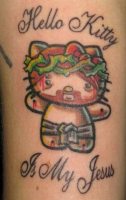 Weird Bad Jesus Tattoo - Hello Kitty