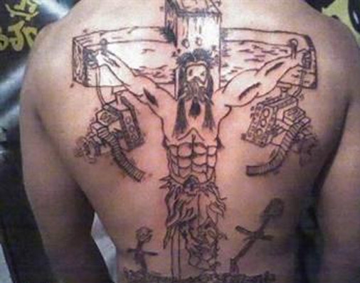 Weird Bad Jesus Tattoo - Six Pack
