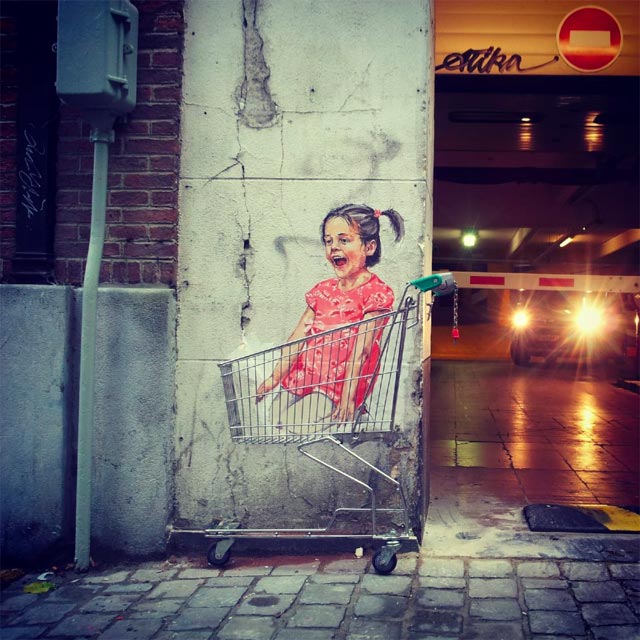 shopping trolley girl mural
