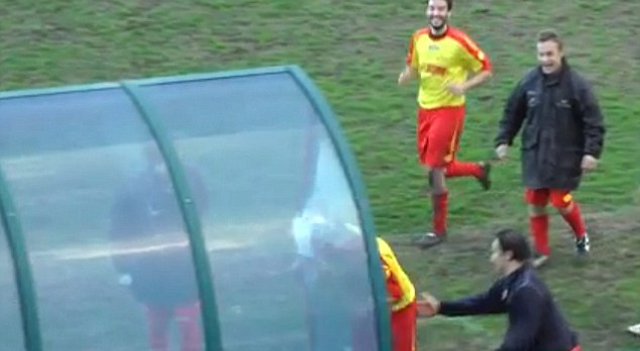 Italian Footballer Celebrates Smashing Head Through Glass Dugout