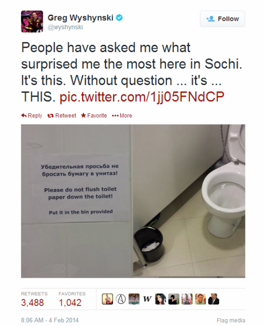 Journalist Live Tweet - Sochi - toilet