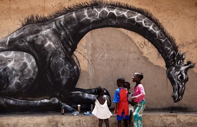 African Street Art -  - Roa Belgium Gambia Giraffe