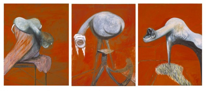 Three Studies for Figures at the Base of a Crucifixion circa 1944 by Francis Bacon 1909-1992