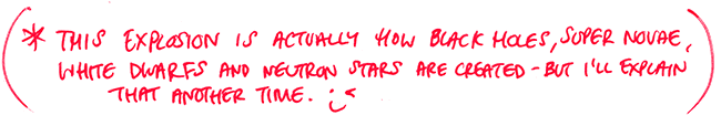This explosion is actually how super novae, black holes, white dwarves and neutron stars are created — but I’ll explain that another week!