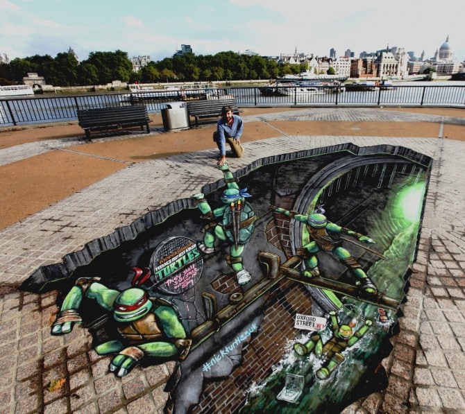 Anamorphic Art - 3D Joe and Max turtles