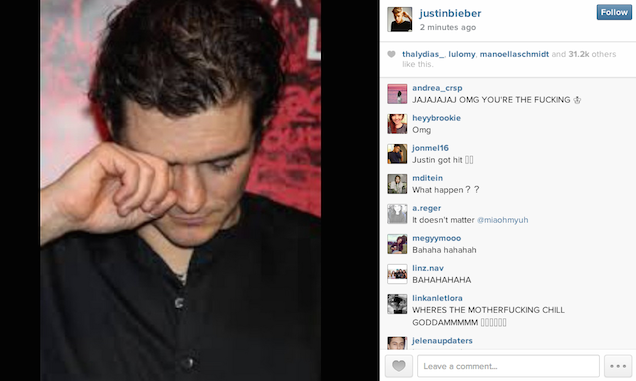 Justin Bieber Orlando Bloom Instagram Picture