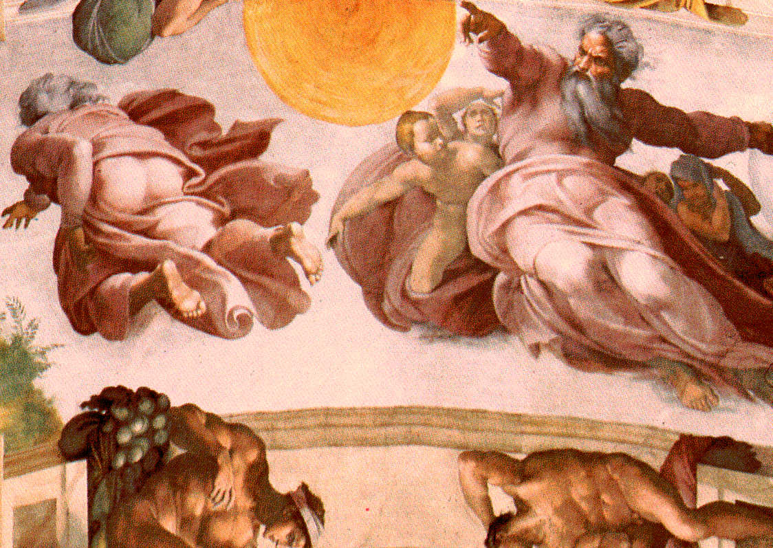 Рождение возрождение. Микеланджело фрески Сикстинской капеллы. Сикстинская капелла Микеланджело Сотворение солнца. Микеланджело отделение света от тьмы фреска Сикстинской капеллы.