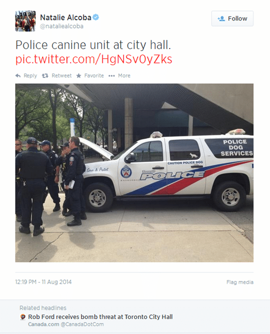 Rob Ford Bomb Threat Tweet