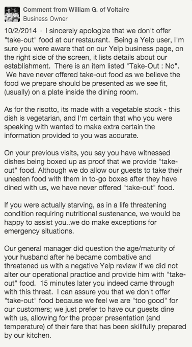 Voltaire Response Yelp