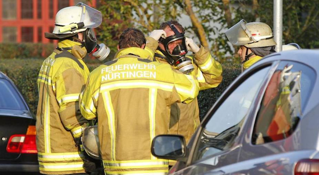 Firefighters Biohazard Suits Obese Man