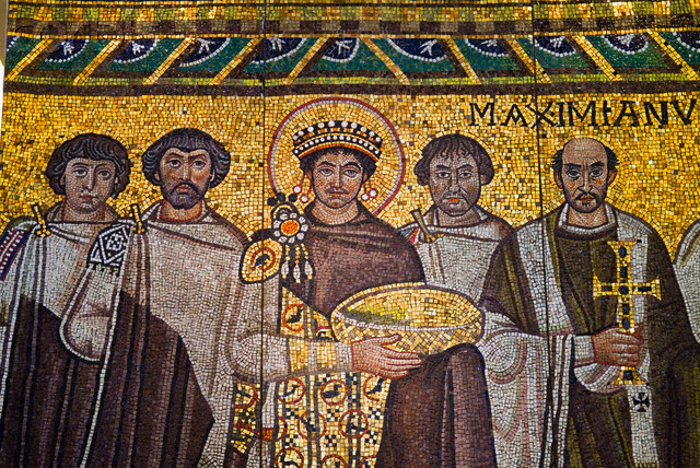 Detail of Byzantine Mosaic of Emperor Justinian and His Retinue