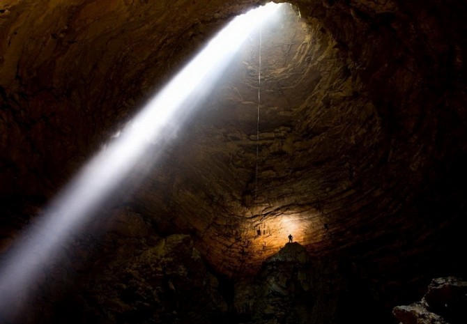 Krubera Cave - Georgia - Shaft of Light