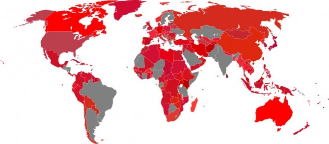 Amazing Maps - Countries With Red In Their Flags