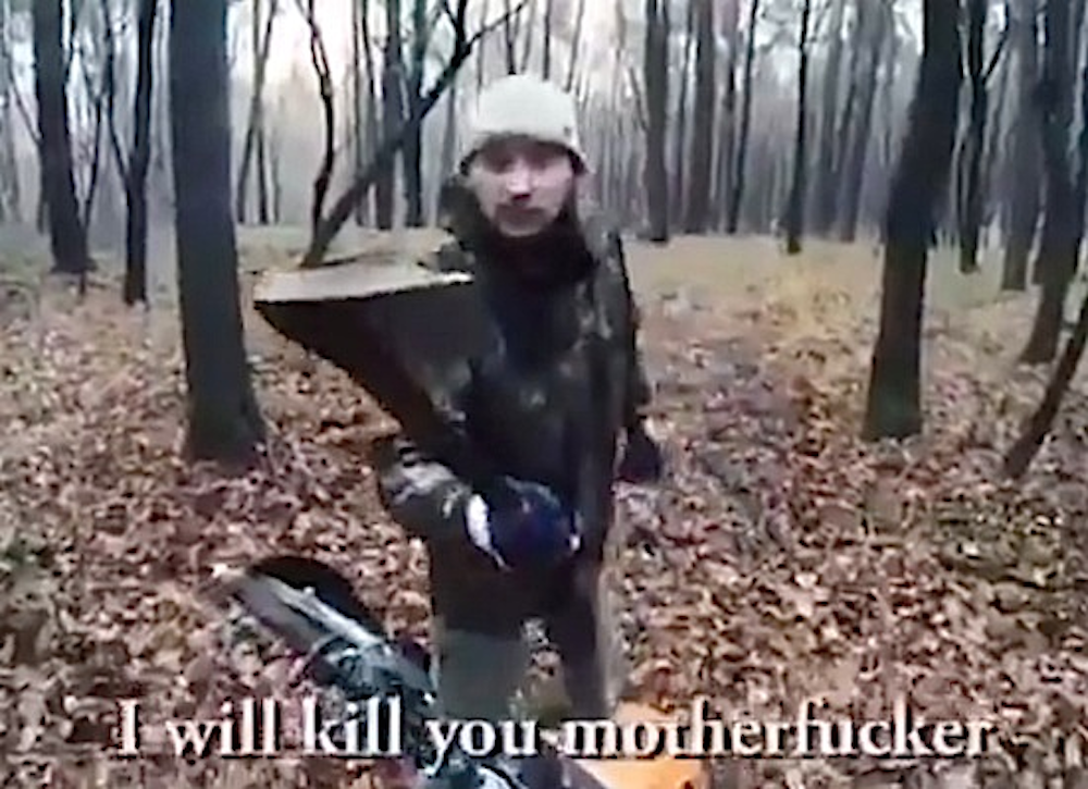 Crazy Russian Man With Axe