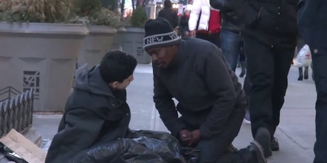 Homeless Man Freezing Kid