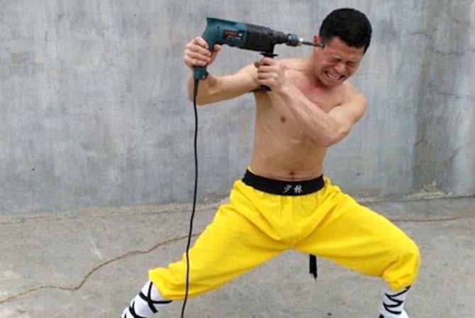 Shaolin Monk Drilling Himself