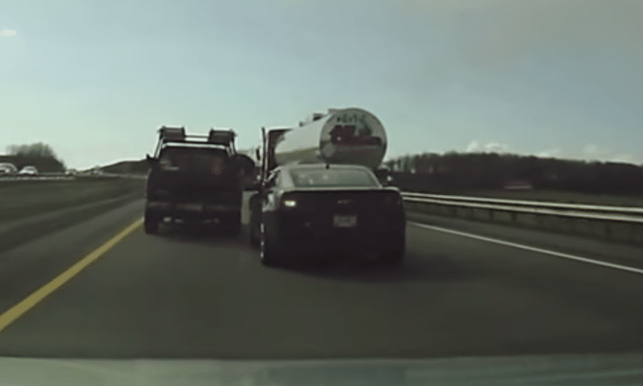 Dickhead Driver Causes Threeway Freeway Crash With Tanker