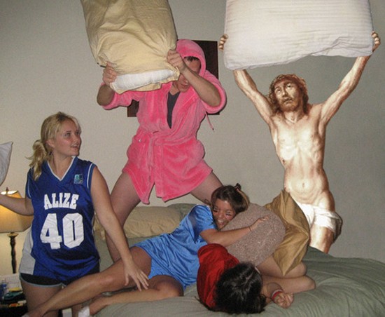 Jesus Doing Everyday Things - Pillow Fight