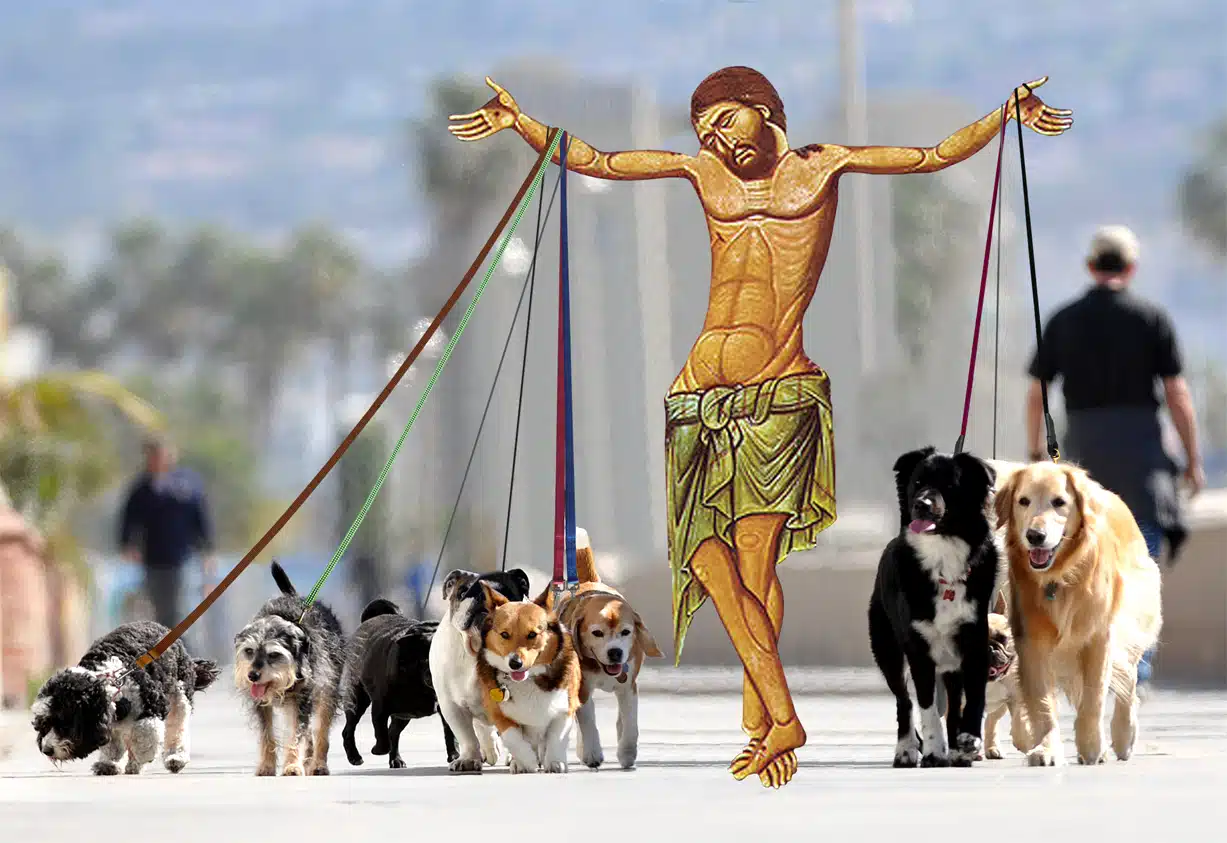 Jesus Doing Everyday Things - Walking the Dog