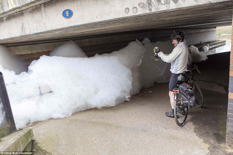 Manchester Aston Canal Foam Chemical Blaze Cyclist