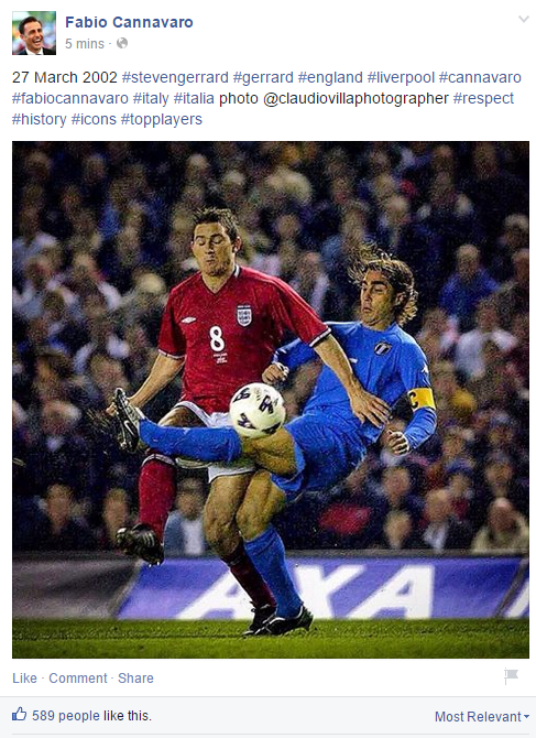 Cannavaro Gerrard Facebook Post