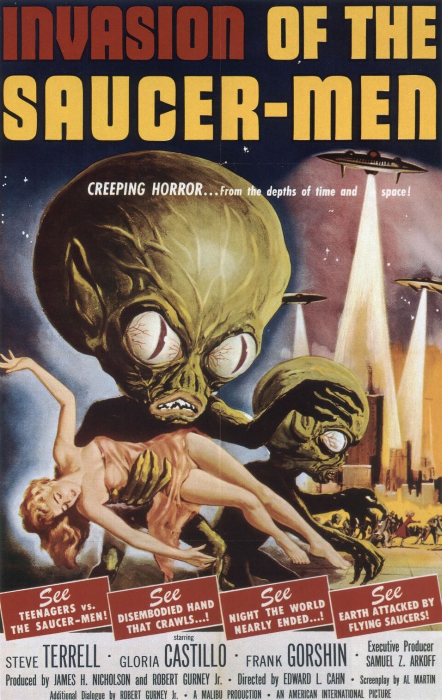 Old Retro Horror Film Posters - Invasion Of The Saucer Men