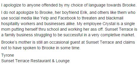 Sunset Terrace Apology