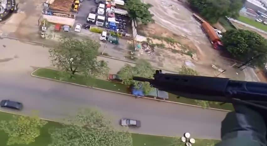 Brazilian Gangster Tries To Outrun Police, Helicopter Gun Squad Shoot Him Through The Roof Of His Car