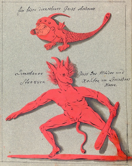 L0076378 A compendium about demons and magic. MS 1766. Credit: Wellcome Library, London. Wellcome Images images@wellcome.ac.uk http://wellcomeimages.org Compendium rarissimum totius Artis Magicae sistematisatae per celeberrimos Artis hujus Magistros. Anno 1057. Noli me tangere. Watercolour c. 1775 Published: - Copyrighted work available under Creative Commons Attribution only licence CC BY 4.0 http://creativecommons.org/licenses/by/4.0/