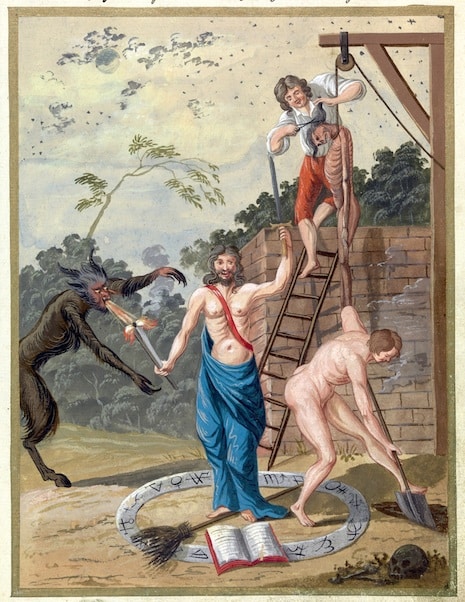 L0076361 A compendium about demons and magic. MS 1766. Credit: Wellcome Library, London. Wellcome Images images@wellcome.ac.uk http://wellcomeimages.org Compendium rarissimum totius Artis Magicae sistematisatae per celeberrimos Artis hujus Magistros. Anno 1057. Noli me tangere. Watercolour c. 1775 Published: - Copyrighted work available under Creative Commons Attribution only licence CC BY 4.0 http://creativecommons.org/licenses/by/4.0/