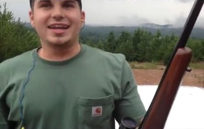 American Redneck Shoots Bullet Truck Roof