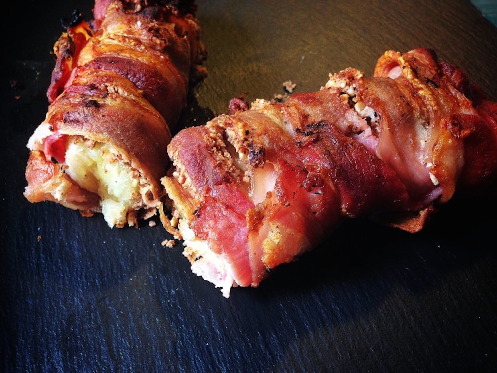 Peanut Butter Covered Bananas Wrapped In Bacon