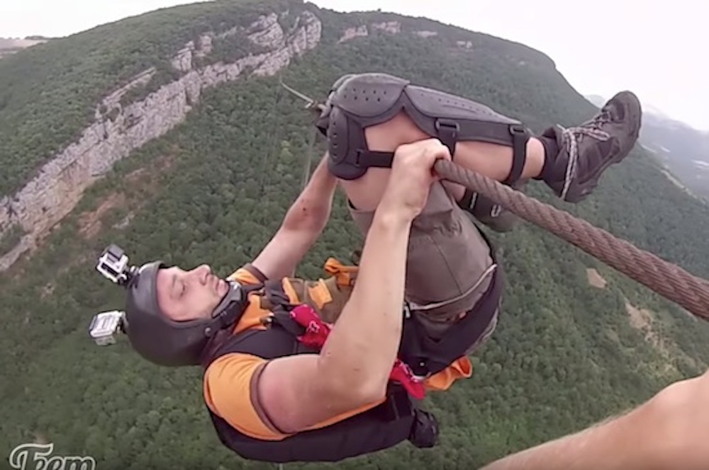 Watch This Base Jumper Almost Lose His Fingers When He Zip Lines Down A Rusty Wire With His Bare Hands Sick Chirpse