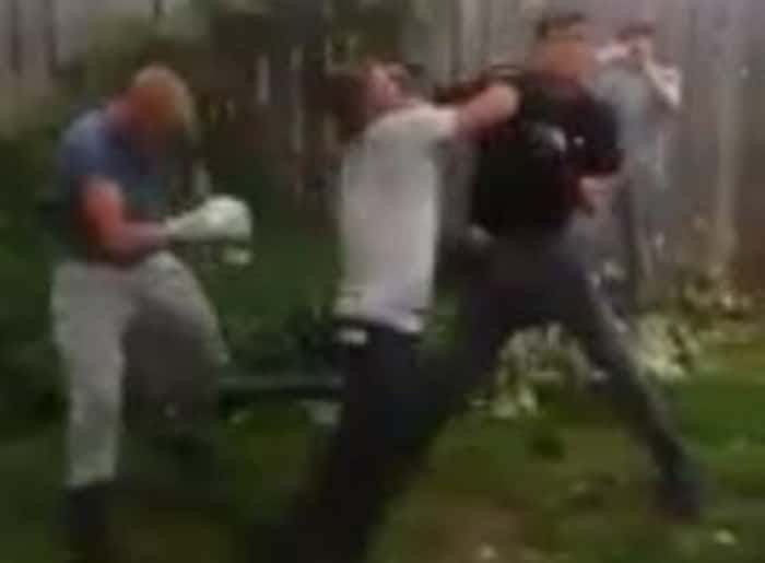Three Absolute Nutters Have A 3-Way Boxing Match In Their Garden And It’s All Out Chaos