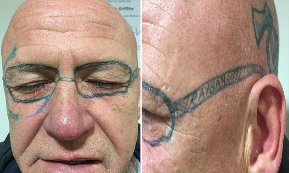 Old Man Gets Drunk On Stag Do; Wakes Up With Shit Sunglasses TATTOED On His Face