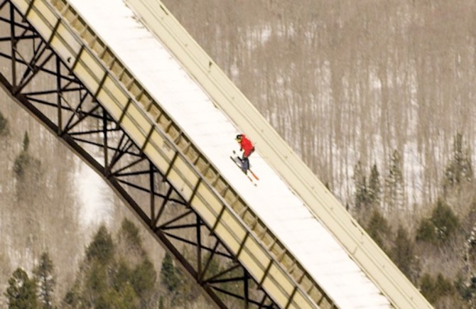 Sammy Carlson 24 Storey Skiing Backwards