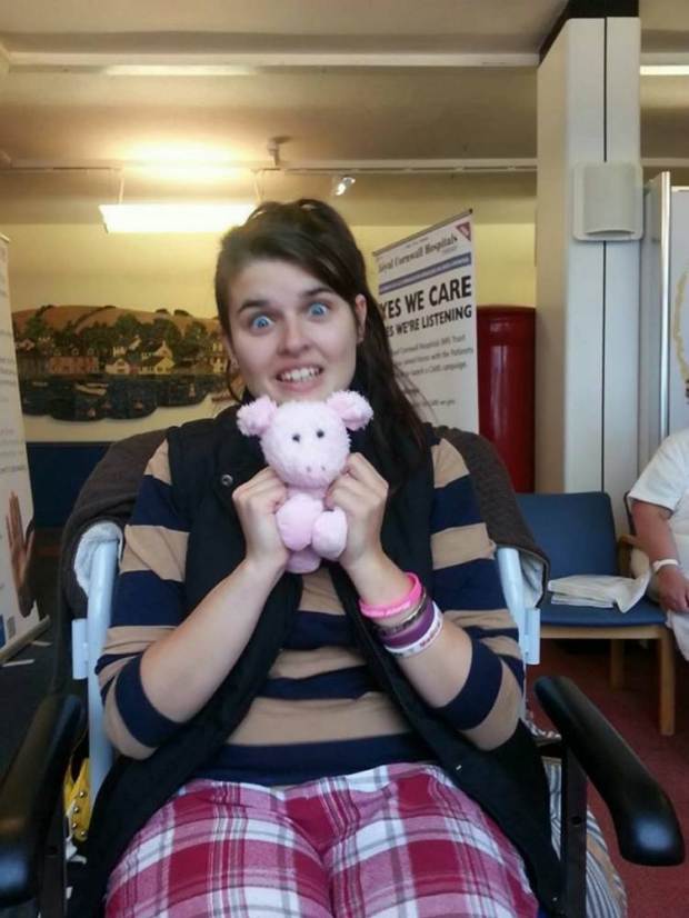 Elisa Bianco is pictured in a waiting room at the Royal Cornwall Hospital as she pretended to receive treatment for a malignant tumour. See SWNS story SWLIES: A student has been jailed after she ruined her lecturer's life with a web of lies including faking terminal cancer - which saw the teacher lose her marriage, home and job. Scheming Elisa Bianco, 22, met mother-of-four Sally Retallack, 49, on a college course and duped her with a long sob story. She convinced her to let her move into her home by pretending she had been abused by her parents and had three months to live with a malignant tumour. The cancer story prompted worried Mrs Retallack to give up work - and help fulfil Bianco's 'bucket list', Truro Crown Court heard.