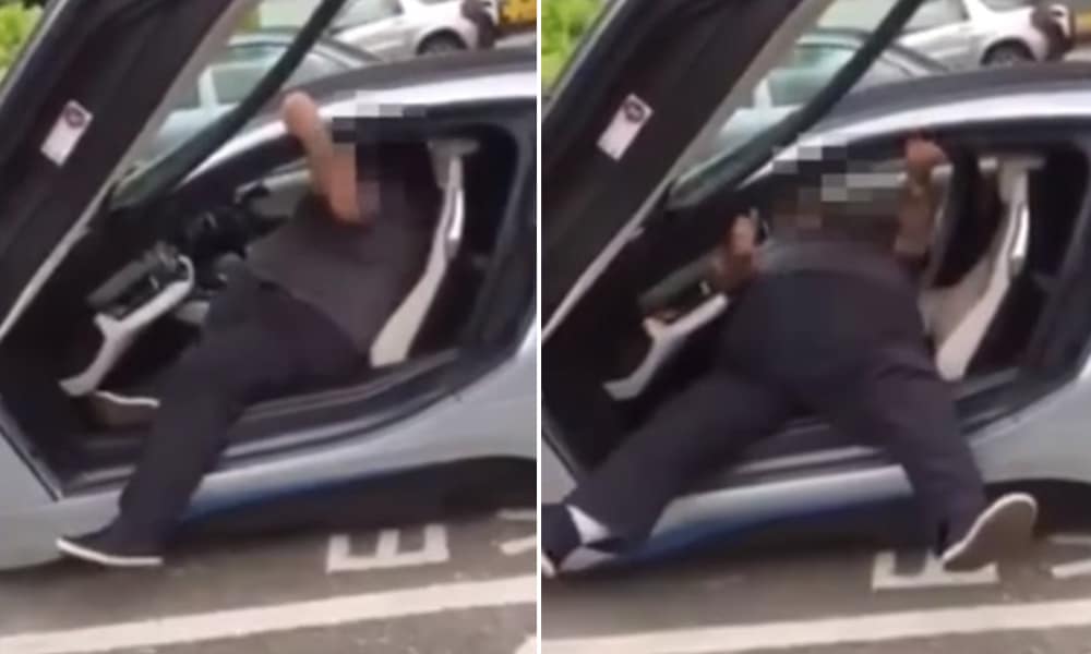 fat man in car