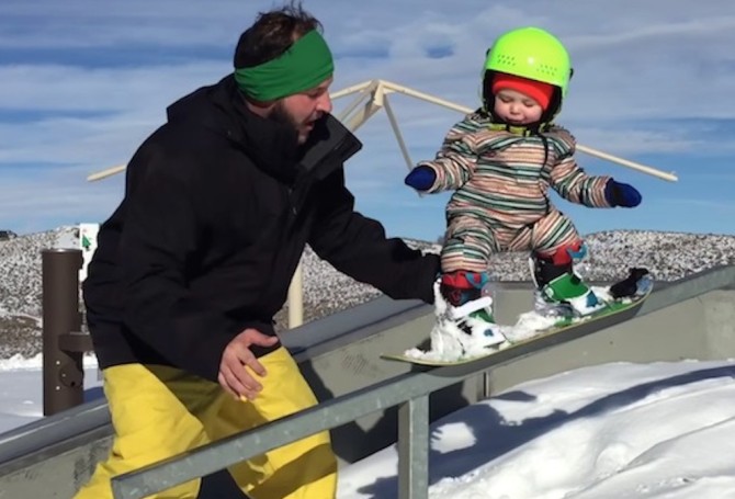 14 Month Old Baby Shreds Snowboard