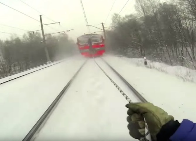 Russian Skis Train Tracks