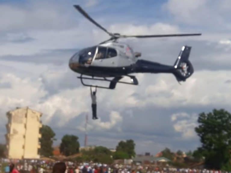Man Disrupts Funeral Of Murdered Kenyan Businessman By Hanging Onto Helicopter Carrying Body