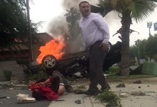 Guy Rescues Girl Burning Car