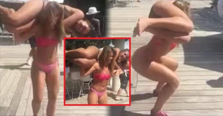Watch This Girl Squat Down Low With Her Friend On Her Shoulders
