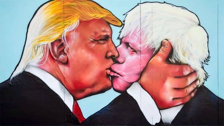 Massive Mural Of Donald Trump Kissing Boris Johnson Shows Up In Bristol
