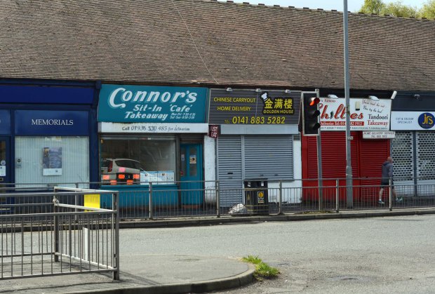 GV showing Connor's Cafe on Glasgow's Paisley Road West where 17 different takeaways have been hit with food hygiene warnings, MAY 02 2016 See SWNS story SWDIRTY; This city centre street could be the most dangerous place in Britain to get a takeaway - after 17 fast food joints were hit with food hygiene warnings. Environmental health chiefs have swooped on a series of Indian, Italian, Chinese and Turkish takeaways on Glasgow's Paisley Road West in the past year. Now the three-and-a-half mile stretch of road is in the running for the dubious honour of most risky place in Britain to buy a bag of chips. A dozen of the takeaways were slapped with "improvement required" notices last year and a further five premises have had them issued so far this year.