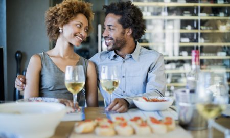 Romantic couple at a dinner party