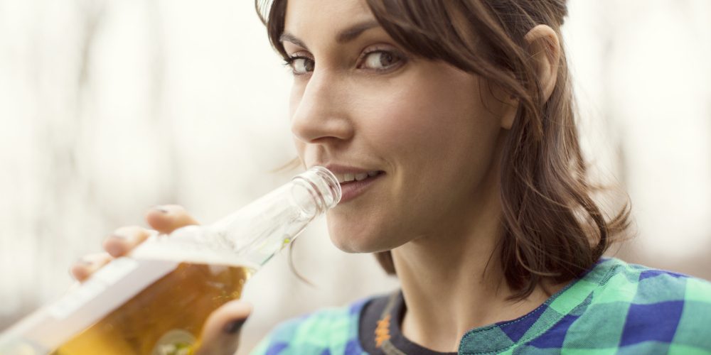 woman drinking beer