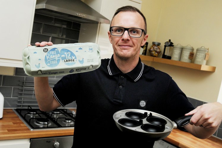 John Landy who cracked 10 double-egg yolks from the same box, it's thought that one double egg-yolk is very rare, 1,000 to one. A family man beat huge odds when he cracked open TEN eggs only to find they all had DOUBLE YOLKS. See ROSS PARRY story RPYEGGS. John Landy, 40, was totally gobmsacked when he cracked one egg, then another and another until he finished the box and realsied they were all rare double yolkers. The odds of finding ONE of the these scarce eggs is said to be 1,000 to one, so the odds on finding ten - in a row will be staggering. Dad-of-two John, said: "When I got one double yolk, I was quite surprised because I had never see one before.