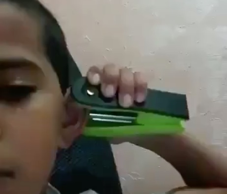 Kid Home Made Ear Piercing